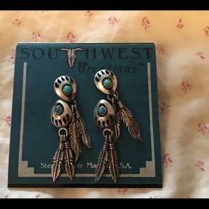 Sterling and Turquoise feather earrings